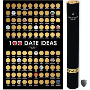 100 Dates Scratch off Bucket List Poster - Large Scratching Poster for Adventure Couple - Things to Do Bucket List for Couple - Things to Do Scratchable Poster - Motivational Achievements Checklist