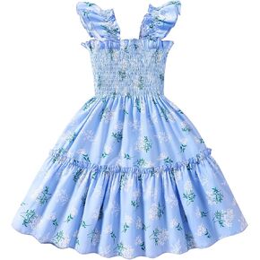 RETSUGO Little Girls Dresses Flutter Sleeve Casual Birthday Party Dress Toddler Kids Swing Twirly Summer Sundress 1-8 Years in Saudi Arabia