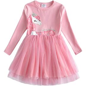 VIKITA Girls Dresses for Winter Long Sleeve Toddler Girls Clothes Party Tulle Dresses for Girls 3-12 Years