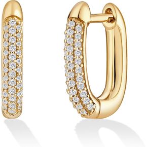 14K Gold or Platinum Plated U-Shaped Huggie Hoop Earrings for Women with Cubic Zirconia