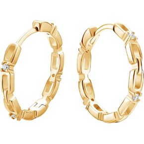 Dainty Chain Link Hoop Earrings for Women, Sterling Silver Simple Curb Huggie Earrings, Hypoallergenic Jewelry Gift for Her
