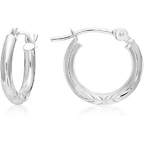 14k Gold Hand Engraved Diamond Cut Round Hoop Earrings, (13mm-0.5 inch Diameter)…