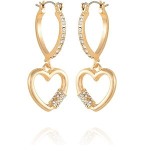 GUESS Gold-Tone Dangle Heart Charm Mini Hoop Earrings