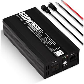 ECO-WORTHY Inverter Charger 25A Lifepo4 Battery Charger with 600W Inverter Pure Sine Wave 12V to 110V UPS for Deep-Cycle Batteries, Car RV Boat Houses Camping