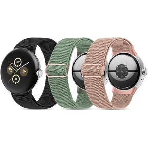 Stretchy Nylon Bands Compatible with Google Pixel Watch 2 Band/Pixel Watch Band - Upgraded Stainless Steel Lugs - Adjustable Elastic Braided Replacement Sport Loop Straps for Women and Men
