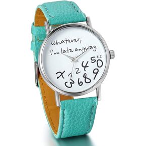 Unisex Female Women Ladies Girls Whatever, I'm Late Anyway Love Gift Leather Strap Watches Quartz Wrist Watch