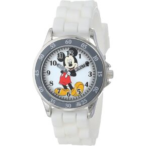 Mickey Mouse Kids Analog Time Teacher Watch, Easy-Read Dial, Fun Educational Watch, Silicone Strap, Red, White, and Grey Options