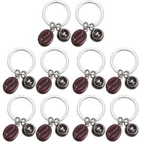Abaodam 10Pcs Coffee Bean Keychain Coffee Party Favors Coffee Key Chain Bracelet Keychain for Women Kids Party Favors Car Keychain for Women Handbag Zinc Alloy Coffee Keychain