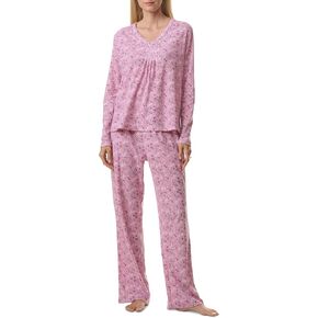 Women's Long Sleeve Henley Pajama Set with Pintucks