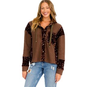 Small Brown Women's Sequin Hooded Jacket