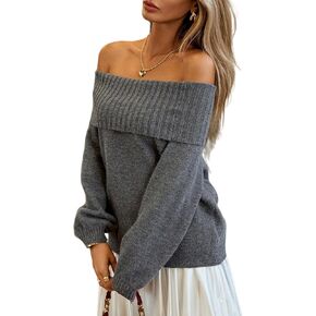 SOLY HUX Women's Off Shoulder Long Sleeve Sweater Loose Going Out Fall Jumper Tops Fall Winter Clothes