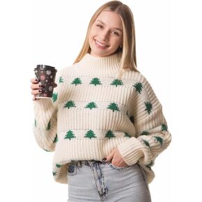 Madore Beige Green Christmas Tree Sweater for Women Adult Pullover Outfits Plus Holiday Xmas 2024 Woman Womens