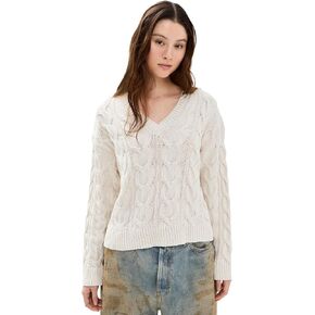 Free People Women's Washed Cable V Neck