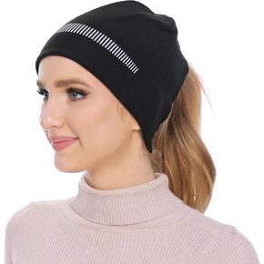 GADIEMKENSD Winter Hats for Women with Double Ponytail Hole, Running Beanie with Reflective Accents