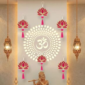 Smizzy Lotus Hangings for Diwali Decoration/Floral Wall Hangings for Temple Decor | Pooja Room Decoration Items | Back Dropper | showpiece for Home Decor (Pack of 6, 10 Inch Long Each, Pink)