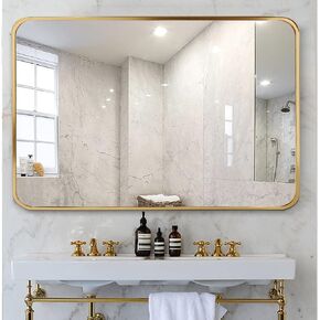 Bathroom Mirror 30x40, Gold Metal Mirror 30 x 40 Inch, Wall Vanity Mirror 40x30 Thicken Frame Wall Mounted Decor Mirror 30 by 40 Rectangle Hanging Horizontal or Vertical