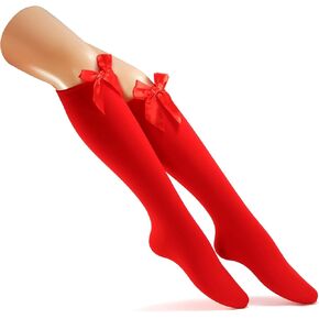 Women Satin Bow Thigh High Socks with Over Knee Thigh Highs Stocking Long Stockings