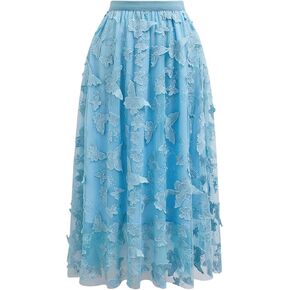 CHICWISH تنورة نسائية ثلاثية الأبعاد مطرزة على شكل فراشة من التول متوسطة الطول بخصر عالي المرونة تنانير خيالية على شكل حرف a in Kuwait