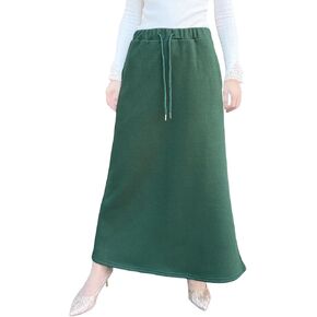 Women Fleece Lined Skirt Long Warm Fall Winter Skirts with Pockets,Elastic High Waisted Casual A-Line Maxi Skirt