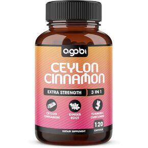 Ceylon Cinnamon Capsules - Combined with Ginger Root and Turmeric Curcumin - Natural Mind and Body Balance Support Supplement - 120 Vegan Capsules
