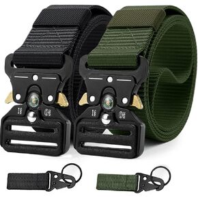 DOOPAI Tactical Belt,Military Style Belt, 2 Pack Riggers Belts for Men, Heavy duty quick release buckle with compass Extra Molle Key Ring Holder Gears