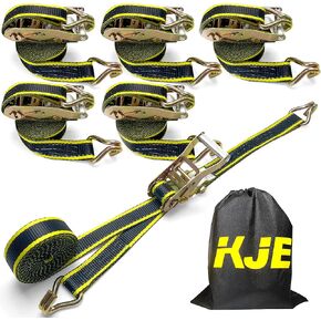 KJE Reflective Ratchet Straps Heavy Duty(6 Pack), 1.5" x 15' Ratchet Strap 6,300 Lbs Max Break Strength, Tie Down Ratcheting with J-Hook, Cargo Straps for Truck, Trailer, Moving Appliances