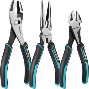 DURATECH 3PCS Plier Set, Premium Cr-Ni Construction, Pliers Tool Set Including 8 Inch Needle Nose Pliers, Slip Joint Pliers and 7 Inch Diagonal Pliers for Plumbing, Automotive and General Applications