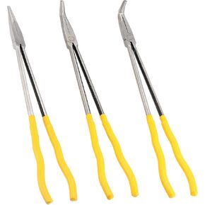 3 Pieces 16 Inch Long Needle Nose Pliers Set, Straight, 45, 90 Degree Long Reach Pliers Set with Comfortable Handle for Tight Space