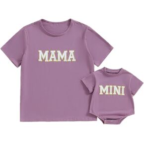 Family Matching Outfits Mommy and Me Shirts Short Sleeve Letter Print Pullover Tops Baby Summer Clothes