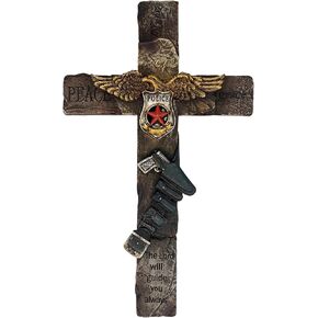 Top Brass Police Decorative Wall Cross – Golden Eagle/Police Badge Center – Rugged Engraved Stone Look - The Lord Will Guide You Always – Law Enforcement Keepsake