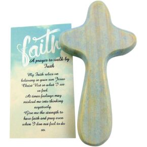 Westmon Works Comfort Cross with Faith Holy Card Wooden Hand Held Clinging Prayer Set, 4 Inch in Saudi Arabia