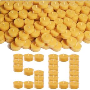 100 Pack Pure Beeswax Tealight Candles | Natural Unscented Beeswax Candles in Bulk, Clean Burning, Yellow