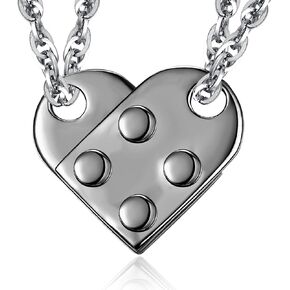 TANGPOET Brick Necklace Set for Couples Best Friends 925 Sterling Silver Lego Heart Pendant Necklace Friendship Jewelry Christmas Gifts for Women Men Friend Her with 2 PCS Chain