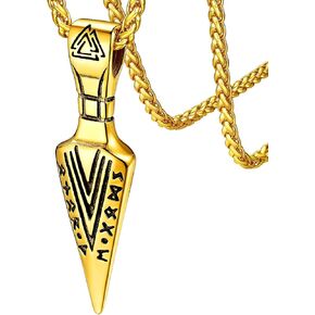 FaithHeart Viking Necklace for Men Studry Stainless Steel Norse Mythology Jewelry Viking Spear/Odin Amulet Pendant Necklace