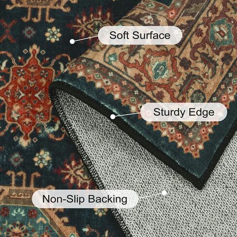 Oriental Hallway Runner Rug, 2'5''X8' Kitchen Runner Rugs Non Skid Washable Runner, Navy Blue Bathroom Runner Rugs with Rubber Backing, Indoor Carpet Runner Rugs for Entryway Bedroom Laundry in Saudi Arabia