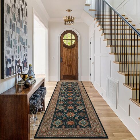Oriental Hallway Runner Rug, 2'5''X8' Kitchen Runner Rugs Non Skid Washable Runner, Navy Blue Bathroom Runner Rugs with Rubber Backing, Indoor Carpet Runner Rugs for Entryway Bedroom Laundry in Saudi Arabia