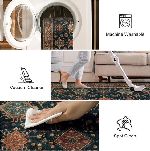 Oriental Hallway Runner Rug, 2'5''X8' Kitchen Runner Rugs Non Skid Washable Runner, Navy Blue Bathroom Runner Rugs with Rubber Backing, Indoor Carpet Runner Rugs for Entryway Bedroom Laundry in Saudi Arabia