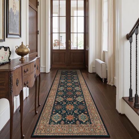 Oriental Hallway Runner Rug, 2'5''X8' Kitchen Runner Rugs Non Skid Washable Runner, Navy Blue Bathroom Runner Rugs with Rubber Backing, Indoor Carpet Runner Rugs for Entryway Bedroom Laundry in Saudi Arabia