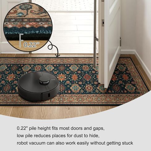 Oriental Hallway Runner Rug, 2'5''X8' Kitchen Runner Rugs Non Skid Washable Runner, Navy Blue Bathroom Runner Rugs with Rubber Backing, Indoor Carpet Runner Rugs for Entryway Bedroom Laundry in Saudi Arabia