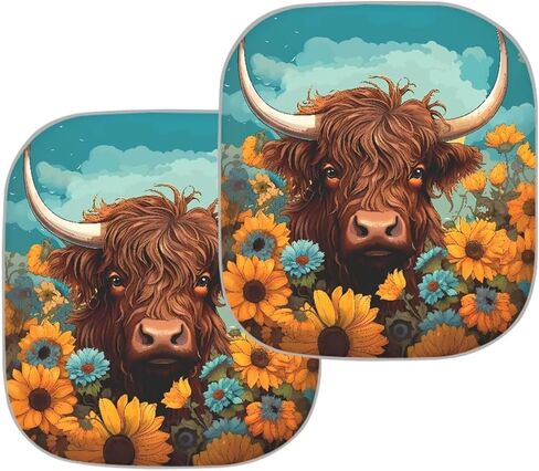 ZFRXIGN Highland Cattle Sunflower Car Windshield Sun Shade for Women Car Decor Auto Front Window Sunshade Visor Shield Cover Sun Shield Protector Wildlife Cow Western in Kuwait