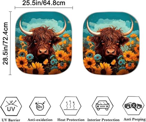 ZFRXIGN Highland Cattle Sunflower Car Windshield Sun Shade for Women Car Decor Auto Front Window Sunshade Visor Shield Cover Sun Shield Protector Wildlife Cow Western in Kuwait
