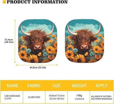 ZFRXIGN Highland Cattle Sunflower Car Windshield Sun Shade for Women Car Decor Auto Front Window Sunshade Visor Shield Cover Sun Shield Protector Wildlife Cow Western in Kuwait