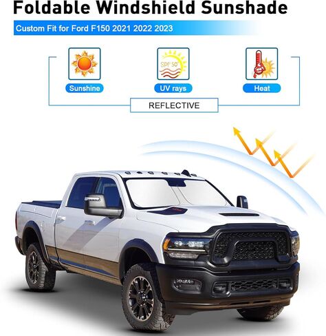 Windshield Sun Shade for Dodge RAM 2500 3500 2025 2024-2010 Custom Fit Foldable Sunshade Sun Visor Shield Protector Accessories Blocks UV Rays Keep Your Car Cooler in Kuwait