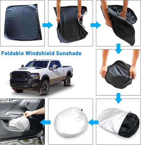 Windshield Sun Shade for Dodge RAM 2500 3500 2025 2024-2010 Custom Fit Foldable Sunshade Sun Visor Shield Protector Accessories Blocks UV Rays Keep Your Car Cooler in Kuwait