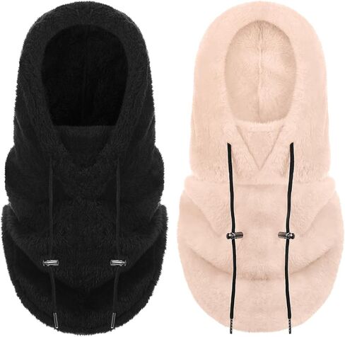 2 قطعة هود الصوف أقنعة للنساء الشتاء قناع الوجه الحراري واقي الوجه قبعة الرقبة وشاح تدفئة قابل للتعديل للطقس البارد in Kuwait