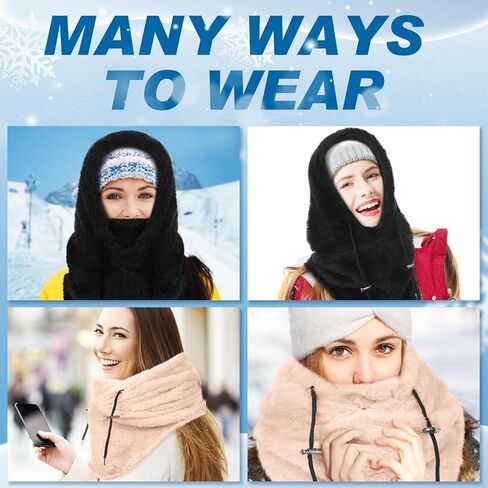 2 قطعة هود الصوف أقنعة للنساء الشتاء قناع الوجه الحراري واقي الوجه قبعة الرقبة وشاح تدفئة قابل للتعديل للطقس البارد in Kuwait