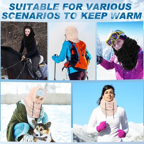 2 قطعة هود الصوف أقنعة للنساء الشتاء قناع الوجه الحراري واقي الوجه قبعة الرقبة وشاح تدفئة قابل للتعديل للطقس البارد in Kuwait