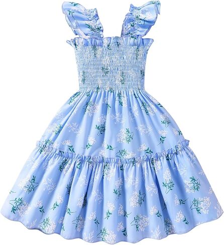 RETSUGO Little Girls Dresses Flutter Sleeve Casual Birthday Party Dress Toddler Kids Swing Twirly Summer Sundress 1-8 Years in Saudi Arabia