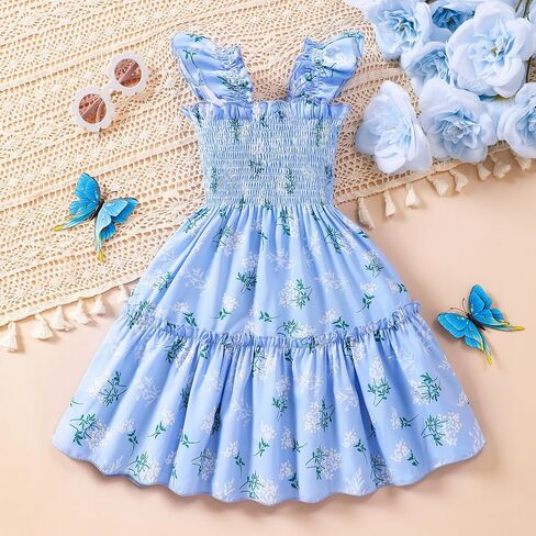 RETSUGO Little Girls Dresses Flutter Sleeve Casual Birthday Party Dress Toddler Kids Swing Twirly Summer Sundress 1-8 Years in Saudi Arabia