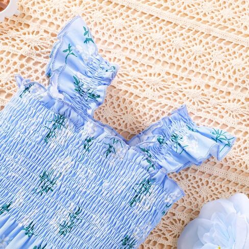 RETSUGO Little Girls Dresses Flutter Sleeve Casual Birthday Party Dress Toddler Kids Swing Twirly Summer Sundress 1-8 Years in Saudi Arabia